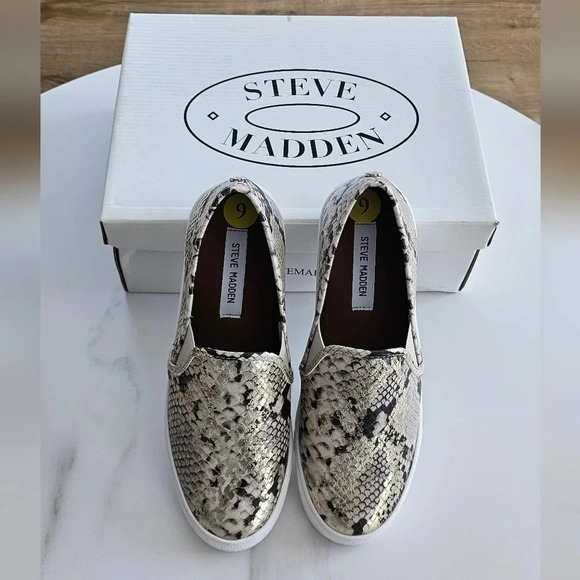 Steve Madden Gold and Cream Sneakers with Slip-On Design - Picture 1 of 9